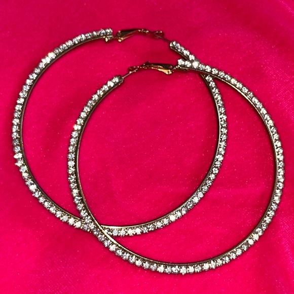 NWOT 3” silver hoops w. crystals - Picture 3 of 4